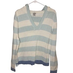 Old Navy Women's Hooded V-Neck Sweater in Blue and Cream Stripes Size XL